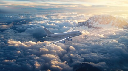 A passenger plane soars above clouds, mapping the globe, igniting dreams of travel and adventure....