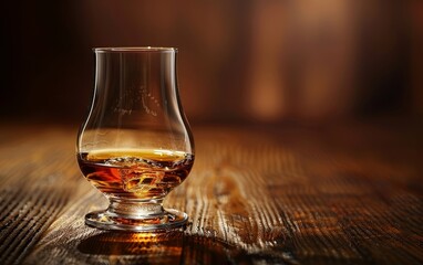 A relaxing moment is encapsulated with a whiskey glass filled with rich, amber-colored spirit, against a backdrop of soft, glowing light.