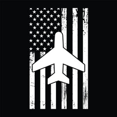 Airplane Vintage Patriotic Flag Pilot