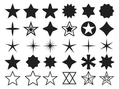 Stars collection. Star vector icons. Black set of  sparkle Stars, isolated on white background. Star icon. Stars in modern simple flat style. vector illustration, 