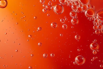 Red and orange bubble texture in soda, abstract liquid pattern. Macro detail of oil drops, gold water background, underwater design