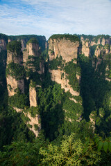 Zhangjiajie, China - September 29 2015: Geological wonders and natural rock pillars in Zhangjiajie National Park in Hunan China