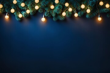 holiday decoration concept. garland bokeh lights over dark blue background with copy sapce
