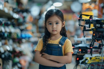 Little Girl Standing With Arms Crossed - obrazy, fototapety, plakaty