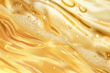 Golden yellow oil splash and droplets, abstract liquid texture with sunflower or soybean essence....