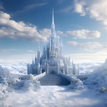 Fantasy landscape with a fantasy castle in the clouds. 3d render