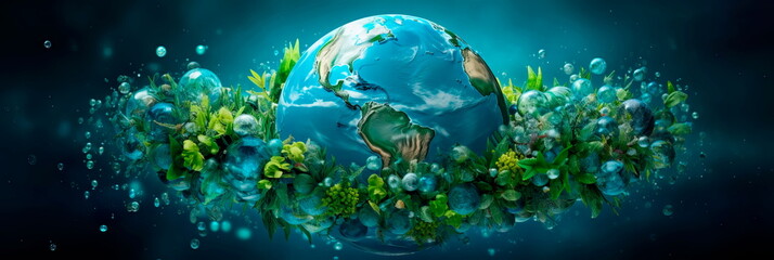 World Water Day the Earth as a blue planet surrounded by diverse cultures coming together for water...