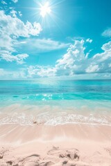 Fototapeta na wymiar Azure ocean sand and blue sky Generative AI