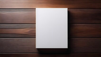 Obraz na płótnie Canvas Book cover mockup, blank clear hardcover lying on wooden table, top view