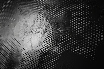 Photocopy texture overlay on paper, black and white grunge effect. Vintage abstract with noise, scratches, and halftone pattern, simulating old film or TV static.