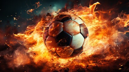 Football with sparks flying, Soccer ball on drops water trail - obrazy, fototapety, plakaty