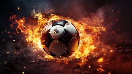 Football with sparks flying, Soccer ball on drops water trail - obrazy, fototapety, plakaty