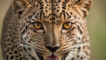 A Close Up Of A Leopards Fierce Eyes Focused On - obrazy, fototapety, plakaty