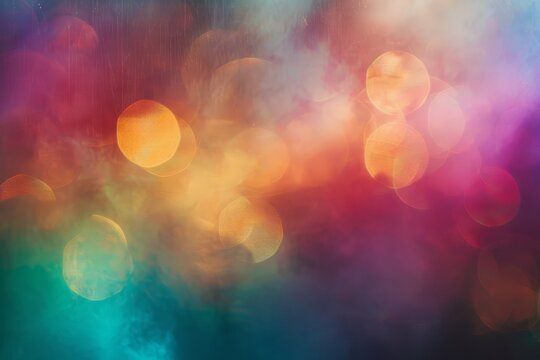 Abstract bokeh background with rainbow burst of light. Christmas fantasy with festive confetti in blue, red, and purple.