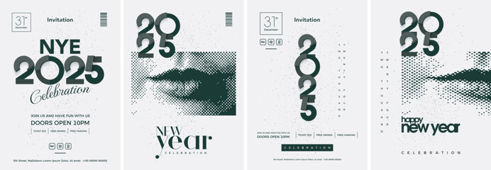 Happy New Year set poster design, with elegant 2024 numbers with vector illustration of lips. Premium design to celebrate happy new year 2024.