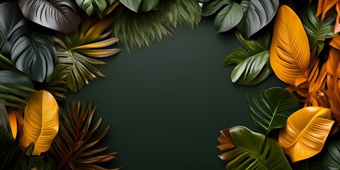 Collection of tropical leaves in autumn,foliage plant in orange and yellow color with space for text