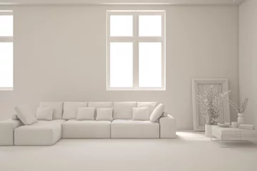 Rolgordijnen Grey interior desigh concept with furniture. 3D illustration © AntonSh