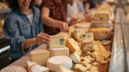 Fotobehang Artisan Cheese Selection at a Gourmet Market © mikhailberkut