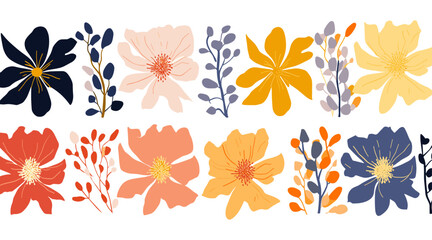 抽象的なフラワーアートのシームレスなパターンイラストセット。ヴィンテージスタイルの有機的な自然の花の背景コレクション。春の季節の装飾テクスチャー、描画プリント。