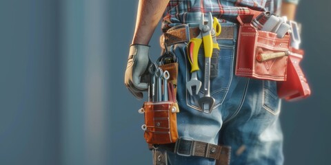 Maintenance worker with a bag and a set of tools on his belt Generative AI - obrazy, fototapety, plakaty