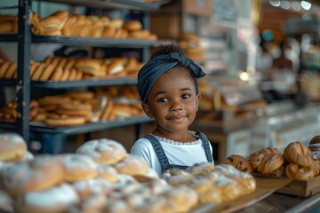 Little Girl Viewing Display of Baked Goods