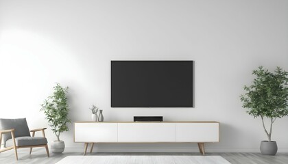 Mockup a TV wall mounted with decoration in living room and white wall.3d rendering
