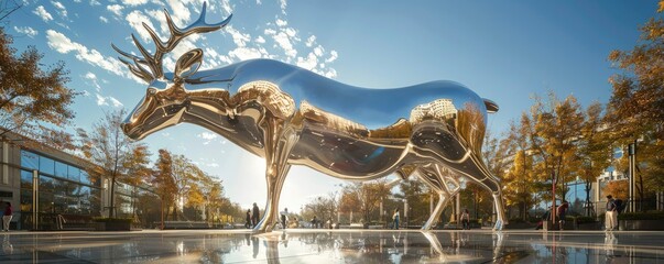 A large steel deer sculpture - obrazy, fototapety, plakaty