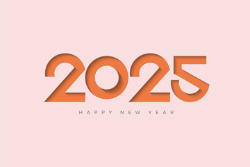 Fototapeta na wymiar Happy new year 2025 design with paper cut numbers pressed on paper. Design with orange numbers and white paper. Premium design 2025 for calendar, poster, template or poster design.