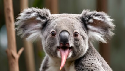 A Koala With Its Tongue Poking Out In Concentratio  3