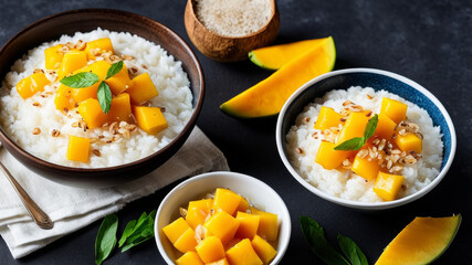 Breakfast: Rice porridge with mango and coconut milk