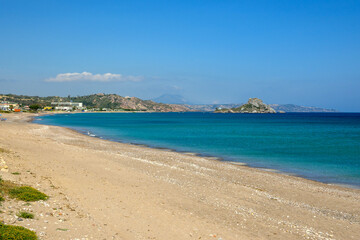 Kefalos beach, a long beach of sand and fine pebbles on the island of Kos. Greece