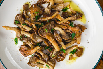Fried oyster mushrooms on a plate
