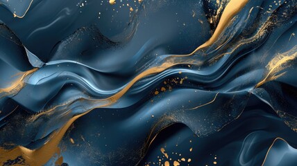 The abstract picture of the two colours of blue and gold colours that has been created form of the waving shiny smooth satin fabric that curved and bend around this beauty abstract picture. AIGX01. - obrazy, fototapety, plakaty