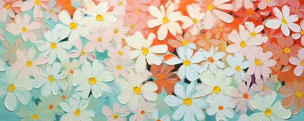 light pink and light orange floral background with a straightforward daisy pattern throughout