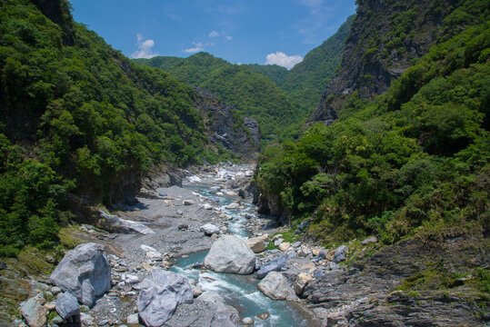 Taroko, Taiwan: May 27 2015: Breathtaking view along the trail of Taroko Canyan