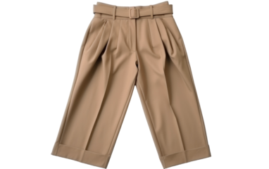 Beige pants paired with a stylish belt on a cream background