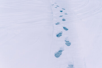 Traces de pas glacées dans la neige fraîche