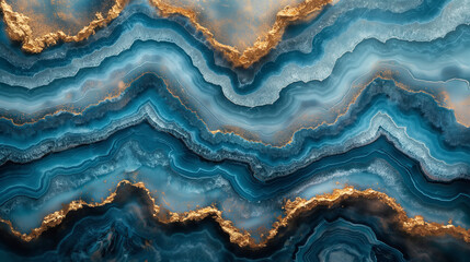 Amazing colorful blue agate crystal stone background with gold veins - obrazy, fototapety, plakaty
