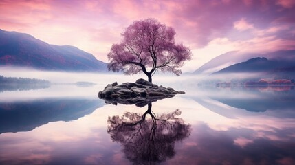 Purpel Tree or Lavender tree stands on a misty islet