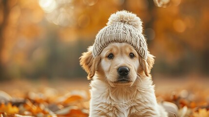 dog wearing a knitted hat 