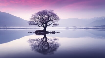 Purpel Tree or Lavender tree stands on a misty islet