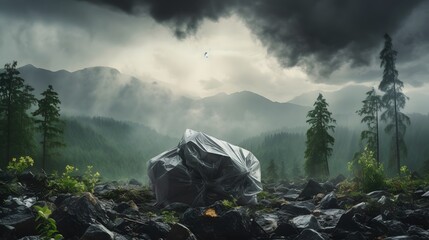 plastic in the forest - obrazy, fototapety, plakaty
