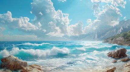 beautiful sandy beach and sea with clear blue sky background amazing beach blue sky - obrazy, fototapety, plakaty