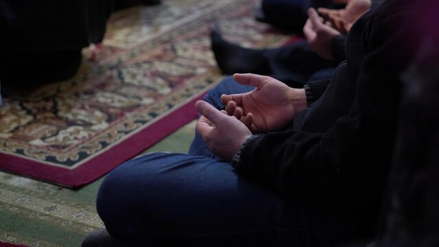 A Muslim man prays in a mosque during Ramadan