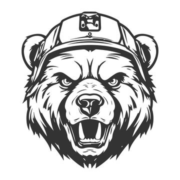recommend clip art: line art  head of a bear soldier
