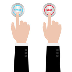 Fototapeta premium Hand Pressing Start and Stop Button. Hand Click. Vector Illustration Isolated on White Background. 