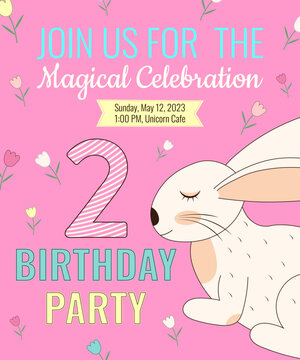Cute birthday party invitation with bunny