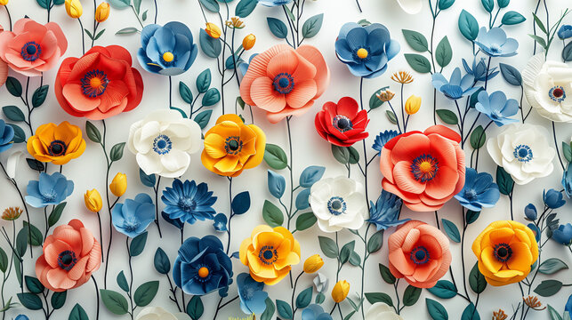 flower background, pattern of flowers of different colors
