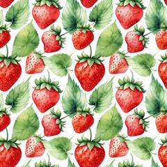 Seamless floral pattern with strawberries on a white background