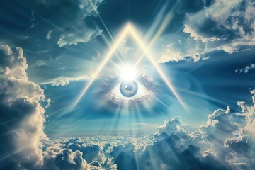 Eye of Providence in the blue sky. All-seeing God's eye. AI Generated - obrazy, fototapety, plakaty